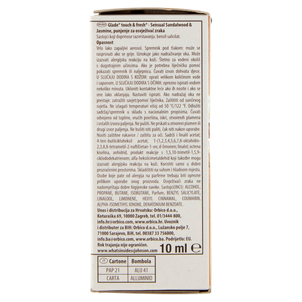 Glade Touch&Fresh Ricarica, Profumatore per Ambienti, Fragranza Sensual Sandalwood & Jasmine 10ml